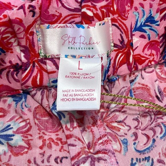 Stella Parker Shorts Womens Large Pink Rayon Floral Button High Waist Chino Boho - Picture 10 of 11